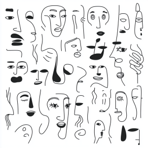 Stick  Poke Flash Sheets (10er-Pack) - Abstrakte Einzellinien-Gesichter 100+ Handpoke-Designs