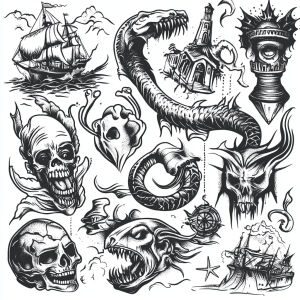 Stick  Poke Flash Sheets (10er-Pack) - Mythische Meereskreaturen  Legenden: Über 100 Handpoke-Designs