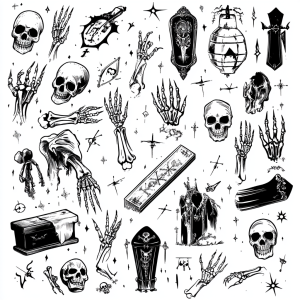 Stick & Poke Flash Sheets (10er-Pack) - Totenköpfe, Sensenmann & Gotische Symbole: 100+ Handpoke-Designs