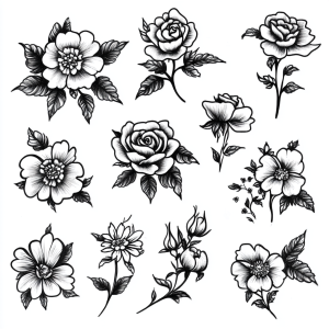 Stick  Poke Flash Sheets (10er-Pack) - Traditionelle Rosen  Florale Motive: 100+ Handpoke-Designs