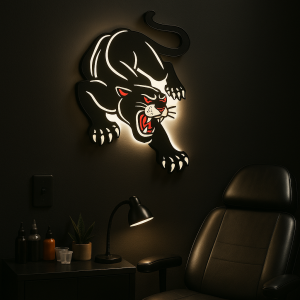 Tattoo Lightbox Old School Panther – LED Wandlamp | Cadeau Tattoo Artiest | 3D Prints | Studio & Interieur Decoratie