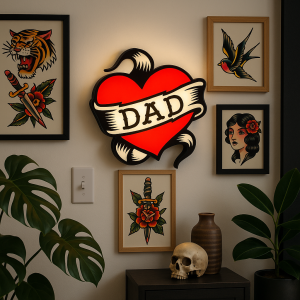 Tattoo Lightbox DAD Heart – LED Wandlamp Cadeau voor Tattoo Liefhebber of Vader