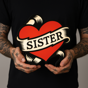 Tattoo Lightbox Hart ‘Sister’ – LED Lamp Wanddecoratie – Uniek Cadeau voor Zusje – Tattoo Stijl 3D Geprint – Sfeervolle Studio Lightbox