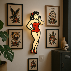 Tattoo Lightbox Pin Up Girl – LED Wandlamp | Origineel Cadeau voor Tattoo Artist, Studio Decor & Tattoo Fan