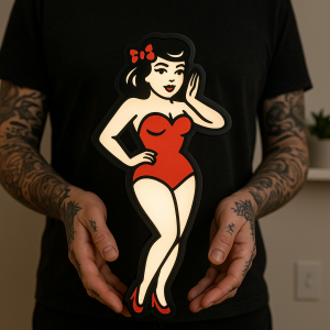 Tattoo Lightbox Pin Up Girl – LED Wandlamp | Origineel Cadeau voor Tattoo Artist, Studio Decor & Tattoo Fan