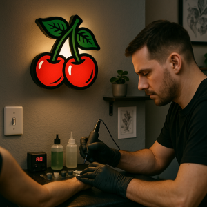Tattoo Lightbox Cherry – 3D LED Wandlamp Tattoo Design – Uniek Cadeau Tattoo Artiest & Fan