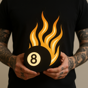 Tattoo Lightbox 8 Ball On Fire – LED Wandlamp, 3D-geprint Decor – Origineel Cadeau voor Tattoo Artiest of Studio