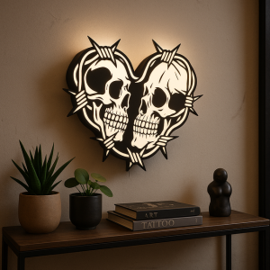 Tattoo Lightbox met Prikkeldraad & Schedels – Stoere LED Wandlamp Tattoo Studio – Origineel Cadeau Tattoo Artiest of Fan
