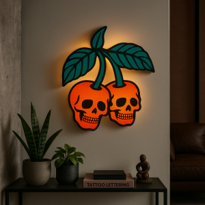 Tattoo Lightbox Cherry Skulls – LED Wandlamp Tattoo Studio – Origineel Cadeau voor Tattoo Artiest of Fan