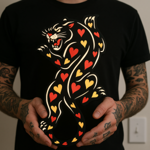 Tattoo Lightbox – Kruipende Panter met Harten – LED Wandlamp Tattoo Studio Decor Cadeau
